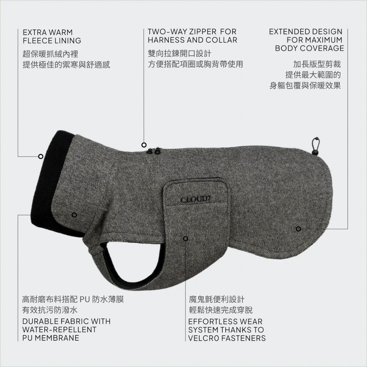 德國 Cloud7 Brooklyn Tweed 長版 黑色 狗外套 主視覺圖